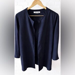 Max Mara Navy Button Front Blouse Jacket Size M/L Minimalist Designer Top